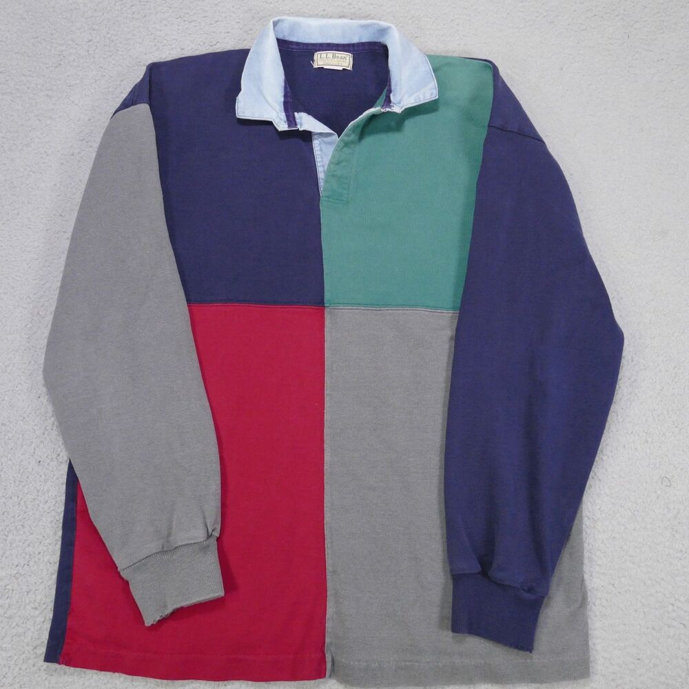 Vintage LL Bean Rugby Shirt Mens LT Tall Heavy Cotton Y2K Long Sleeve Made USA